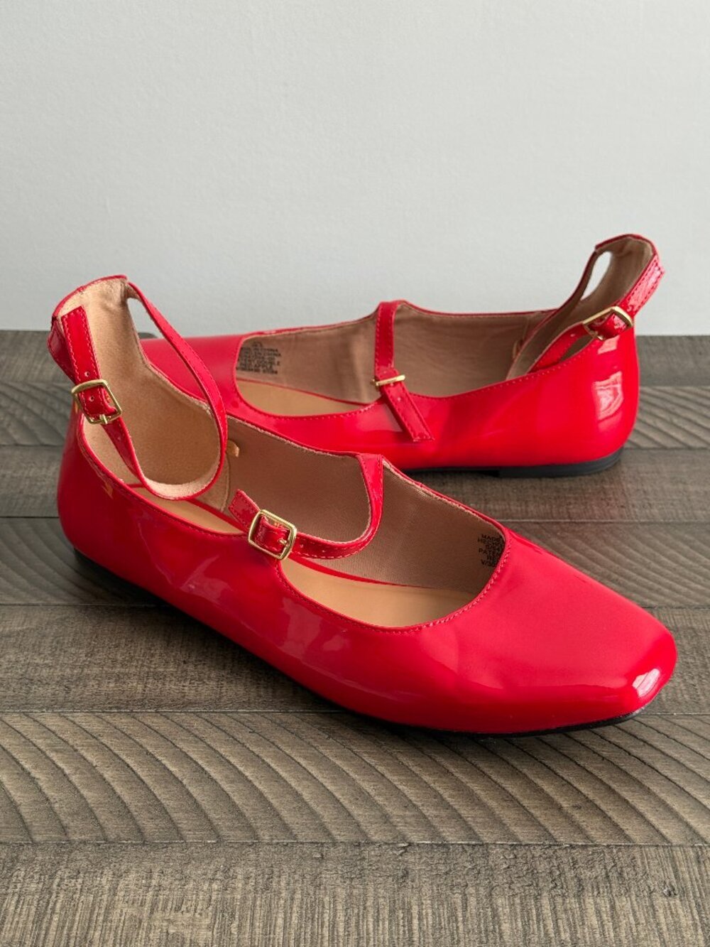 Old Navy Apple Red Double Double-Strap Faux Leather Mary Jane Flats Size 9.5